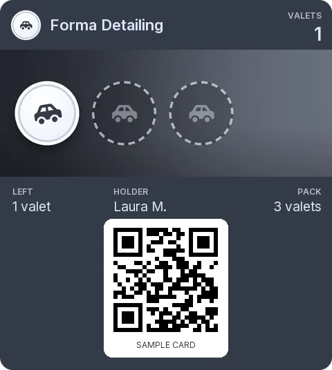 Sample card: 3-valet pack from Forma Detailing