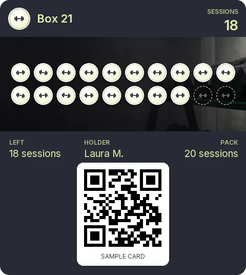 Sample card: 20-session pack from Box 21