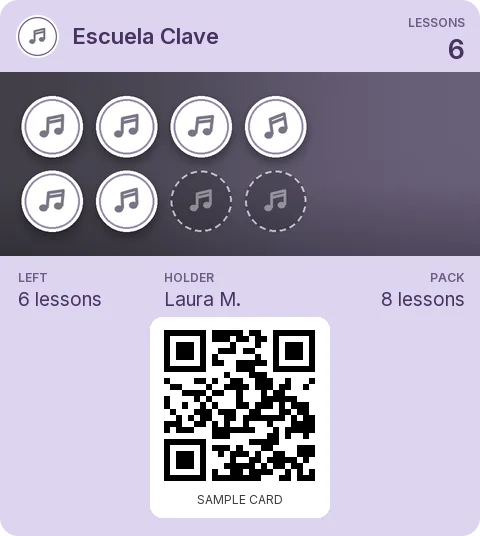Sample card: 8-lesson pack from Escuela Clave