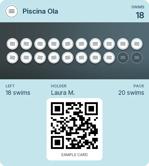 Sample card: 20-swim pack from Piscina Ola