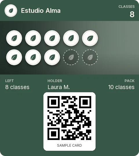 Sample card: 10-class pack from Estudio Alma